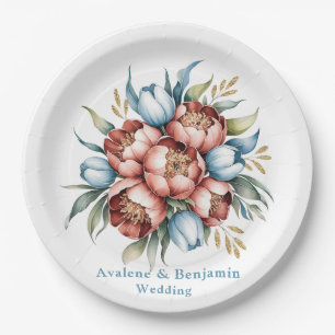 Assiettes En Carton Bouquet floral romantique : Mariage de pivoines et