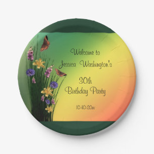 Assiettes En Carton Bouquet Herbeux Et Papillons Anniversaire