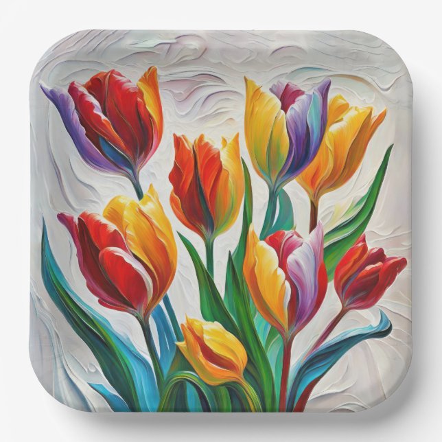 Assiettes En Carton Bouquet Imaginaire Rainbow Tulip (Recto)