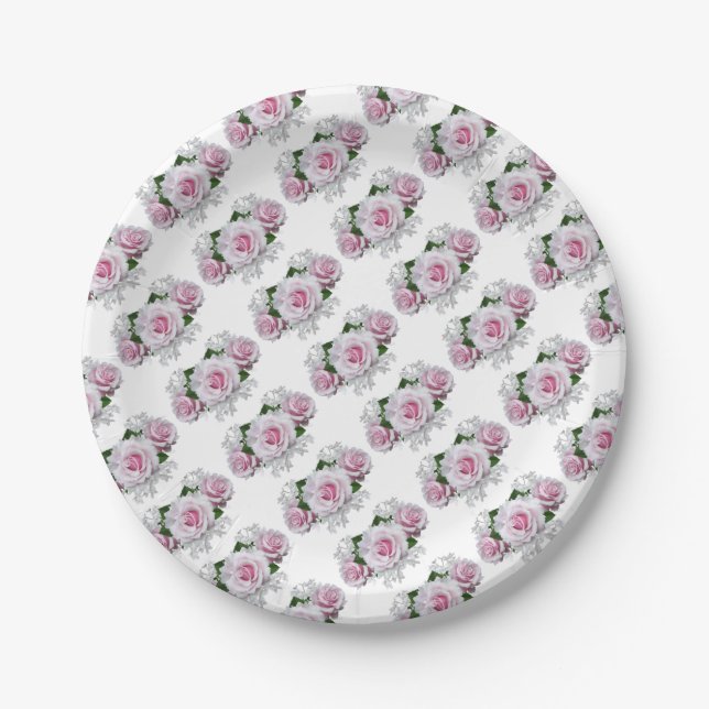 Assiettes En Carton Bouquet rose (Devant)