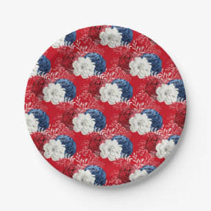 Assiettes En Carton Bouquet Rose Patriotique Rouge Blanc