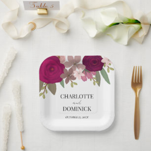 Assiettes En Carton Bourgogne Mariage de fleurs de jardin