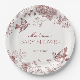 Assiettes En Carton Bourgogne Toile De Jouy Baby shower Floral Vintage