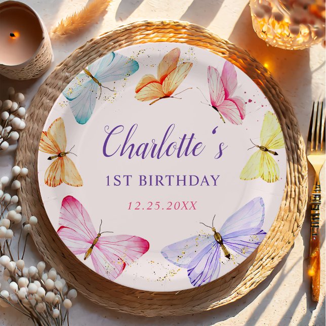 Assiettes En Carton Bouteille d'aquarelle 1er anniversaire (Créateur téléchargé)
