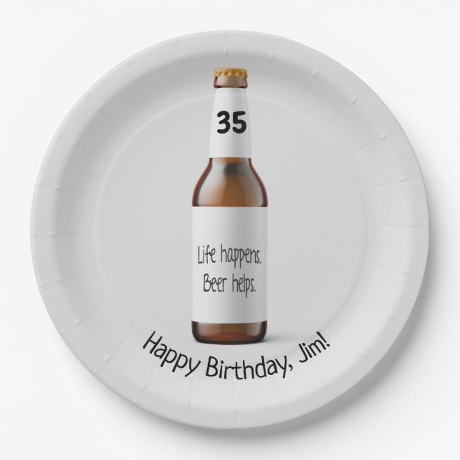 Assiettes En Carton Bouteille de bière Brown pour 75e anniversaire (Devant)