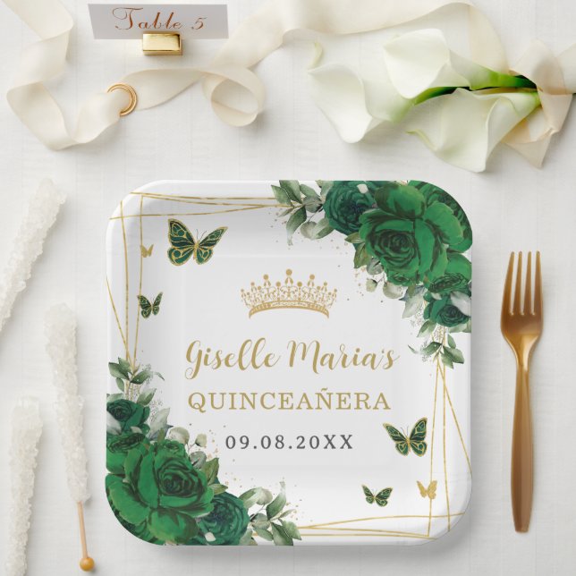 Assiettes En Carton Bouteilles florales Emerald Quinceañera (Mariage)