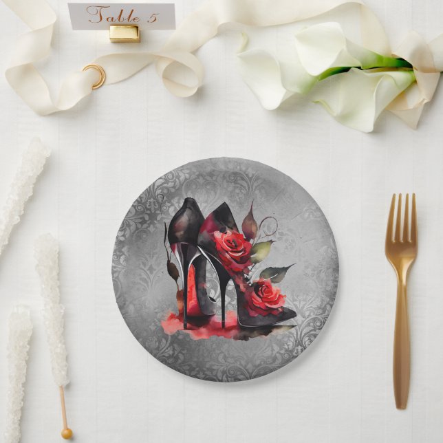 Assiettes En Carton Boutique gothique fashionista rouge en bas avec Ro (Mariage)
