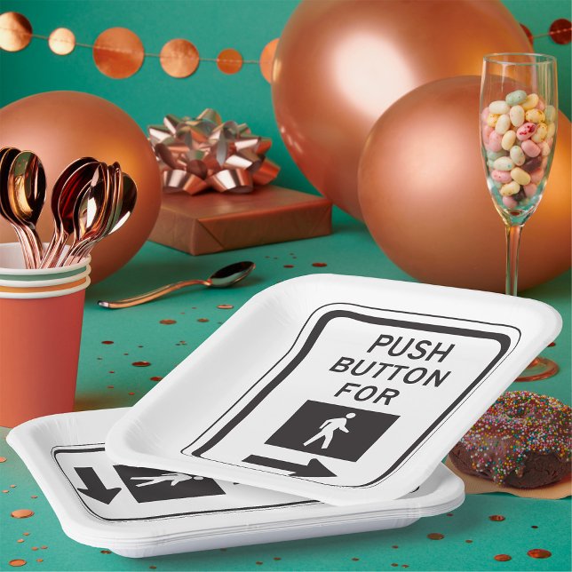 Assiettes En Carton Bouton Push Pour Le Signe De Traversée Piéton De M (Créateur téléchargé)