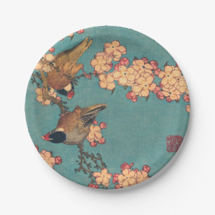 Assiettes En Carton Bouvreuil d'Hokusai et Cerisier Fleur Vintage Oise