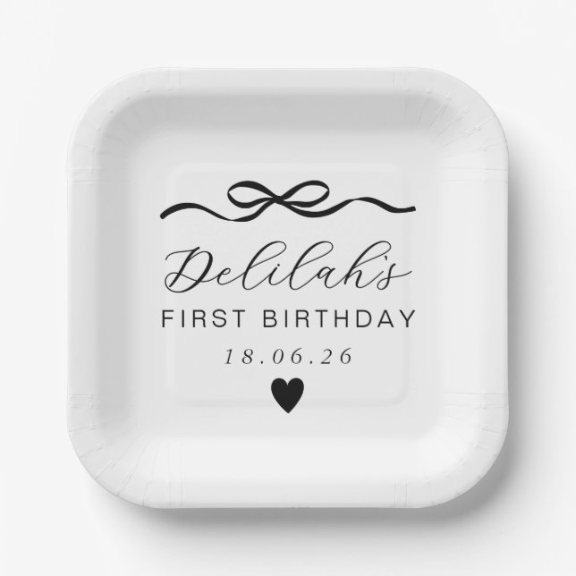 Assiettes En Carton Bow 1er anniversaire (Recto)