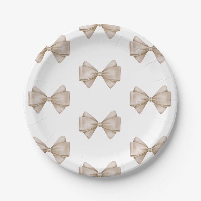 Assiettes En Carton Bow Beige Baby shower Boho moderne (Devant)