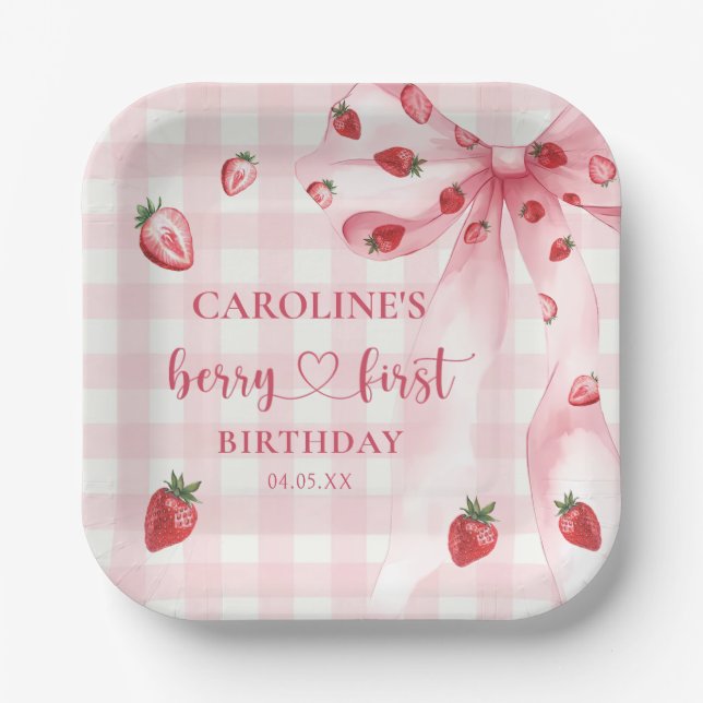 Assiettes En Carton Bow Berry First Strawberry Plaques de papier d'ann (Recto)