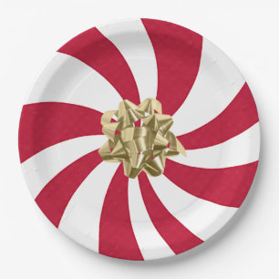 Assiettes En Carton Bow de Noël sur bonbon de menthe poivrée