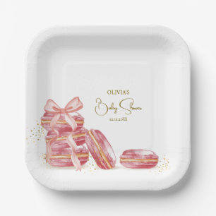 Assiettes En Carton Bow rose Bonjour Bébé Baby shower français des Mac