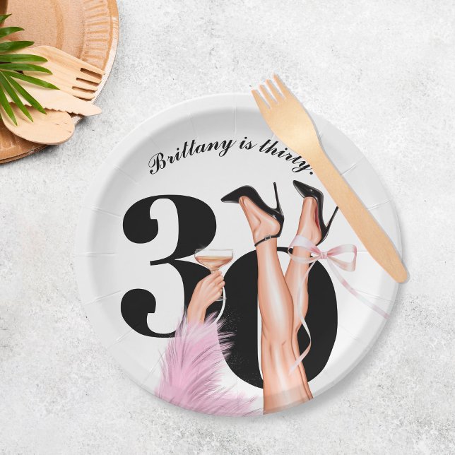 Assiettes En Carton Bow rose & Cocktails Coquette Moderne 30e annivers (Créateur téléchargé)