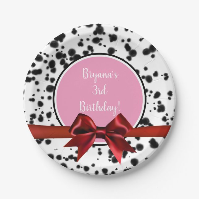 Assiettes En Carton Bow rouge rose Noir Dalmatie Spots Anniversaire (Devant)