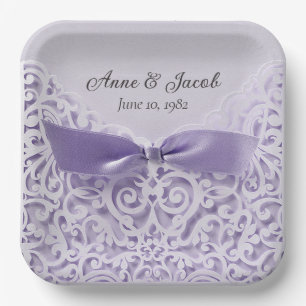 Assiettes En Carton Bow satin violet sur dentelle pour l'anniversaire
