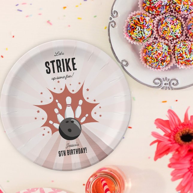 Assiettes En Carton Bowling Grève Un Amusant Anniversaire Rose Gold Gi (Bowling Strike Up Some Fun Birthday Rose Gold Girl Paper Plates)