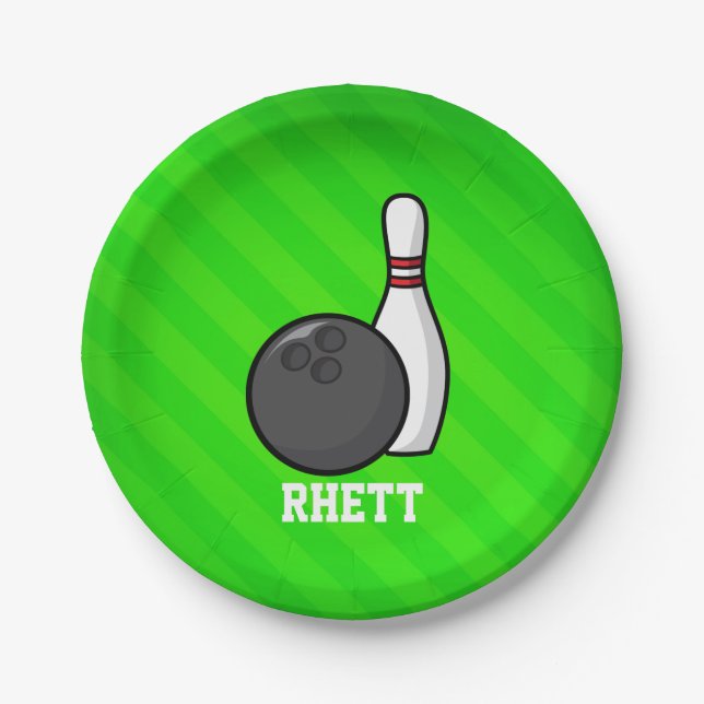 Assiettes En Carton Bowling ; Grilles vertes néon (Devant)