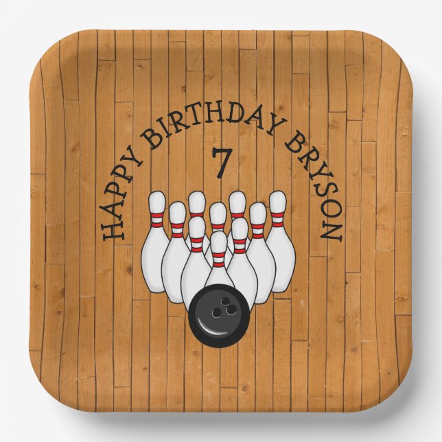 Assiettes En Carton Bowling personnalisé Thème Anniversaire Âge et nom (Recto)
