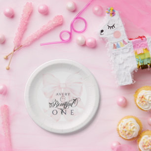 Assiettes En Carton Bowtiful Un 1er Anniversaire Pink Bow Girls