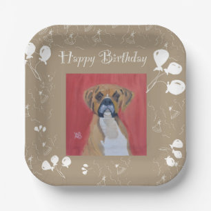 Assiettes En Carton Boxer Chien Heureux Plaques de papier d'anniversai