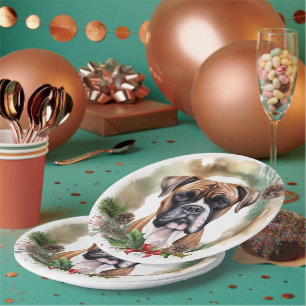 Assiettes En Carton Boxer Christmas Wreath Festive Pup