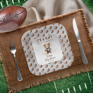 Assiettes En Carton Boy Bearly Wait Baby shower de football américain
