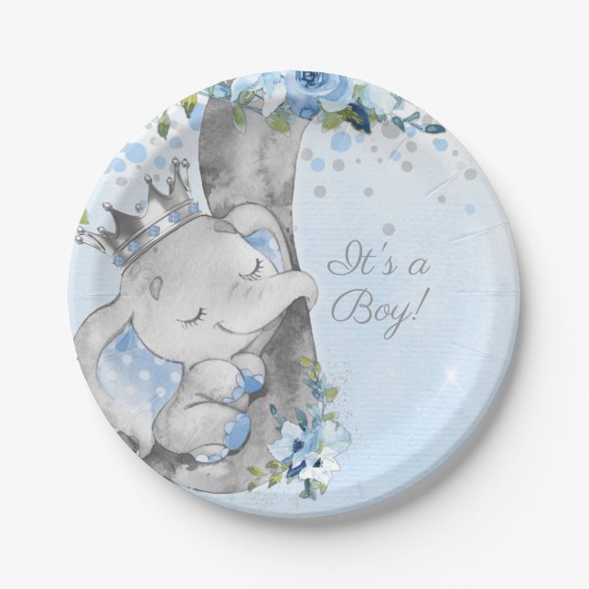 Assiettes En Carton Boy Elephant Prince Baby shower Plaque papier (Devant)