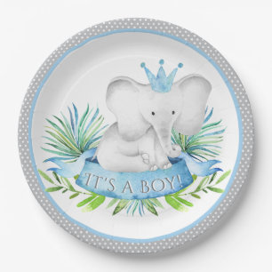 Assiettes En Carton Boy Elephant Prince Baby shower Plaques de papier