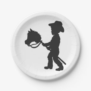 Assiettes En Carton Boy Playing Cowboy - Choisir la couleur arrière -