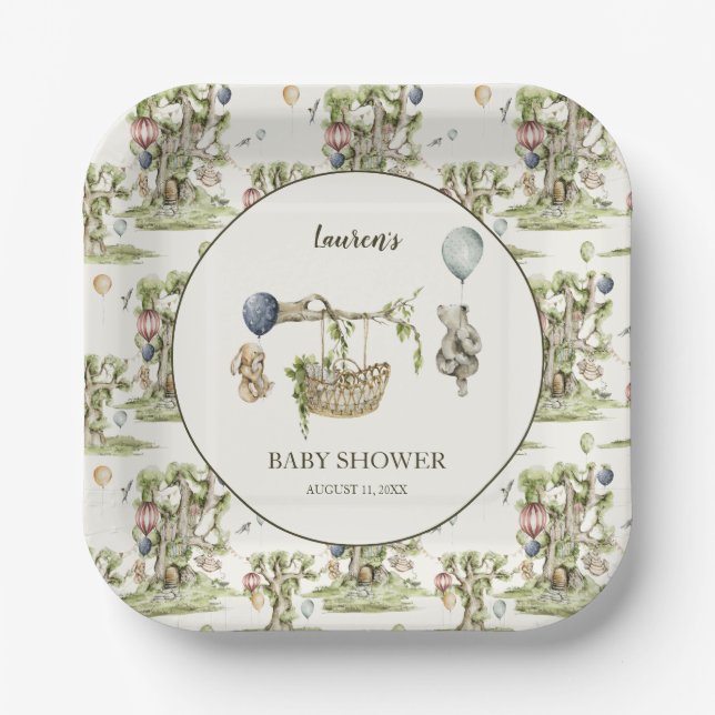 Assiettes En Carton Boy Woodland Animals Baby Shower  (Recto)