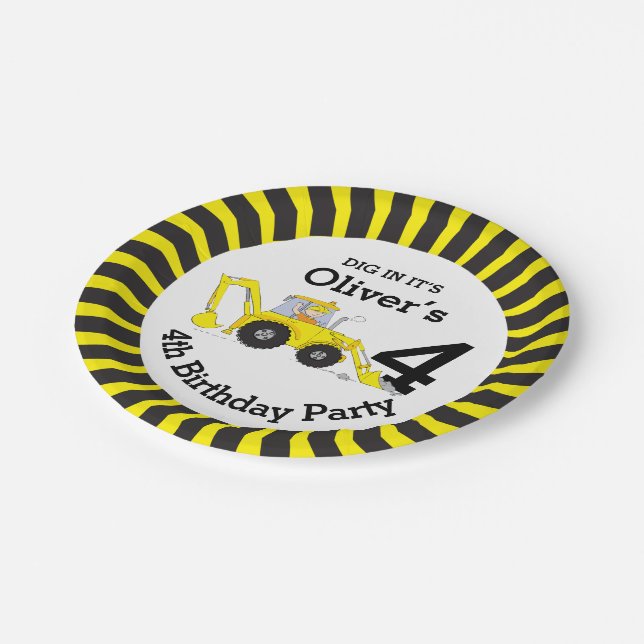 Assiettes En Carton Boys construction 4e anniversaire customisé plaque (Angle)