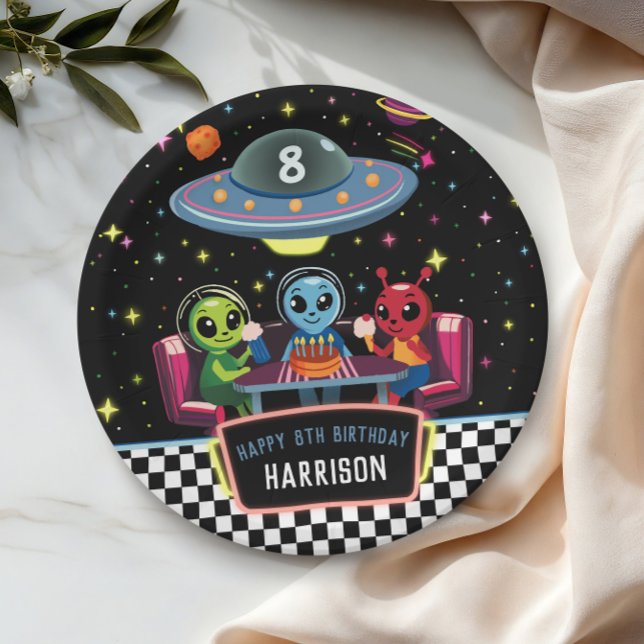 Assiettes En Carton Boys Cool Out Of This World Neon Space Birthday (Créateur téléchargé)