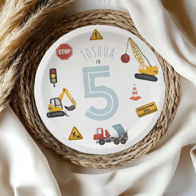 Assiettes En Carton Boys Cute Blue Construction Véhicules Anniversaire (Créateur téléchargé)