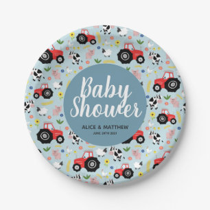 Assiettes En Carton Boys Cute Farm Animaux Baby shower tracteur