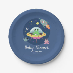 Assiettes En Carton Boys Cute Space Alien Baby shower plaque de papier