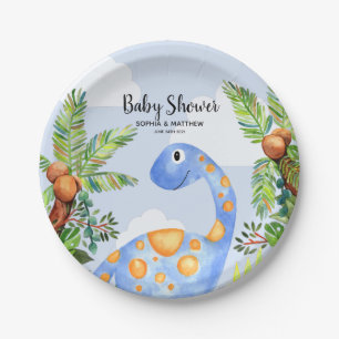 Assiettes En Carton Boys Cute Watercolor Dinosaur Jungle Baby shower