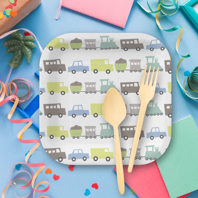 Assiettes En Carton Boys Jouets Pastel Blue Transport Enfant Fête d'an (Boys Toys Pastel Blue Transport Kid's Birthday Party Paper Plates @ fatfatin_mini_me)