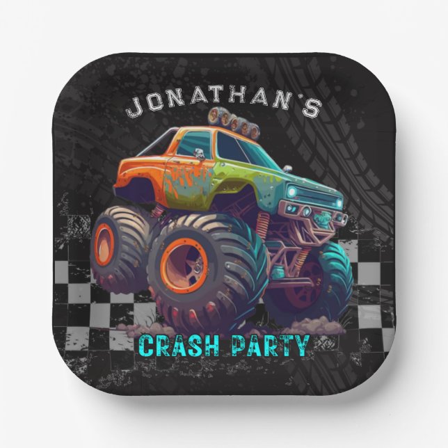 Assiettes En Carton Boys Monster Truck Rally Anniversaire (Recto)