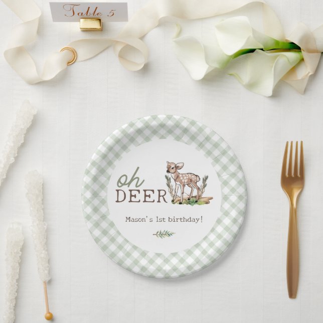 Assiettes En Carton Boy's Oh Deer Woodland Baby Deer Birthday (Mariage)
