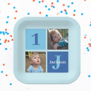 Assiettes En Carton Boys Photo Collage Custom Blue Anniversaire de enf