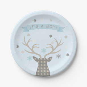 Assiettes En Carton Boys Winter Wonderland Woodland Deer Baby shower