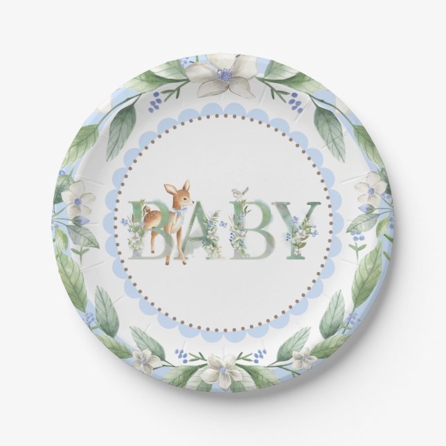 Assiettes En Carton Boys Woodland Deer Plaques en papier Baby shower (Devant)