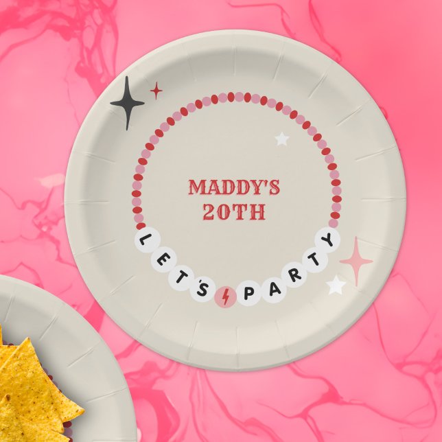 Assiettes En Carton Bracelet d'amitié Red Pink Anniversaire (Créateur téléchargé)