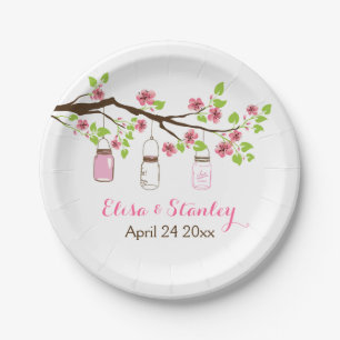 Assiettes En Carton Branche avec fleurs de cerisier rose mariage de pr