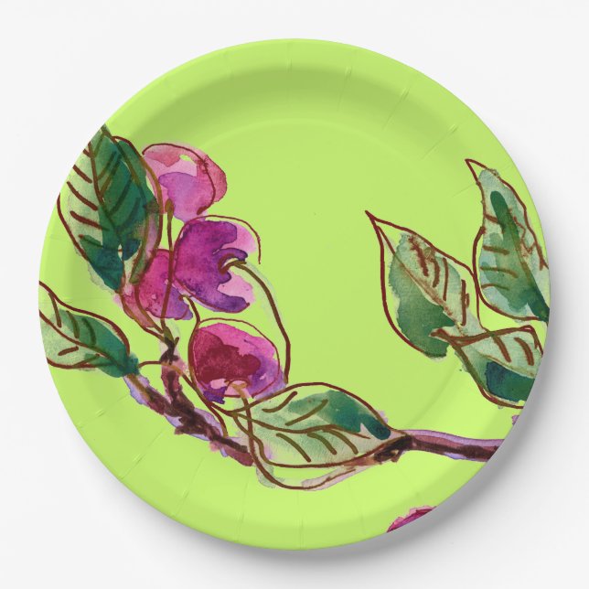Assiettes En Carton Branche cerise sur vert par Linandara (Devant)