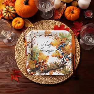 Assiettes En Carton Branche d'automne avec feuilles et baies sur mesur