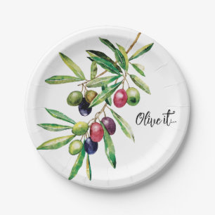 Assiettes En Carton Branche d'olive aquarelle