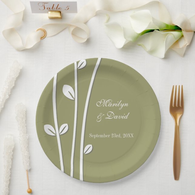 Assiettes En Carton Branches blanches en feuilles (Mariage)
